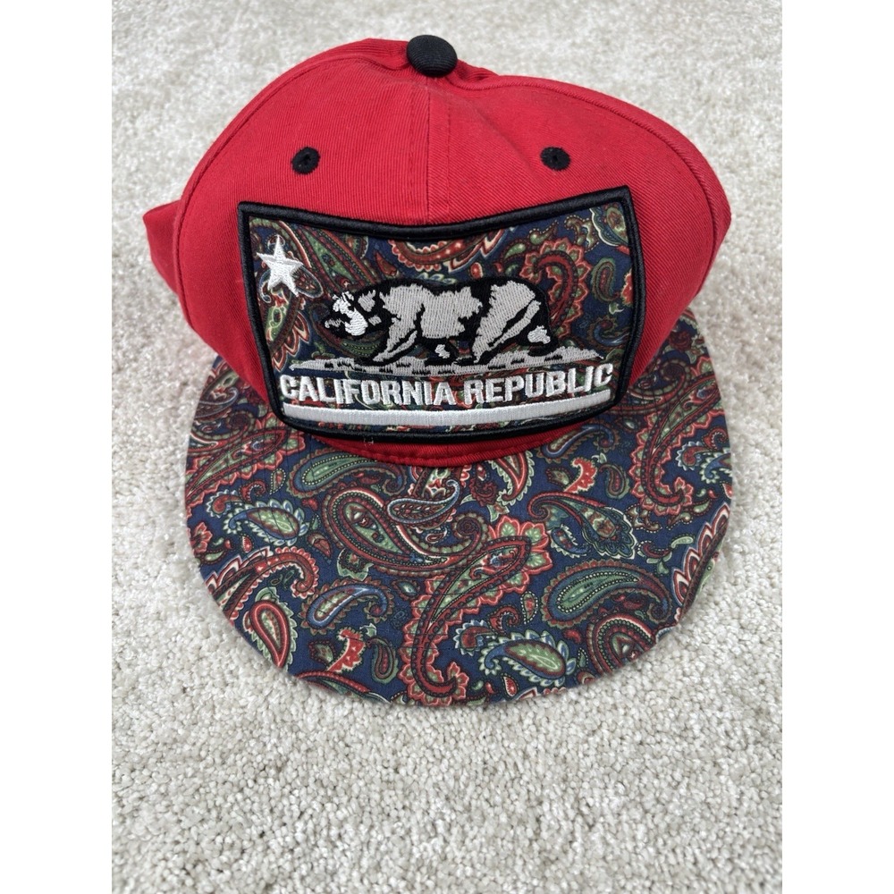 Top Level California Republic Bear Red And Navy Paisley SnapBack Hat